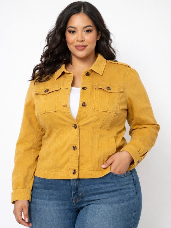C Est. 1946 Jackets & Blazers - EST 1846 Denim Mustard Yellow Stretch Utility Jacket Women’s 18/20W